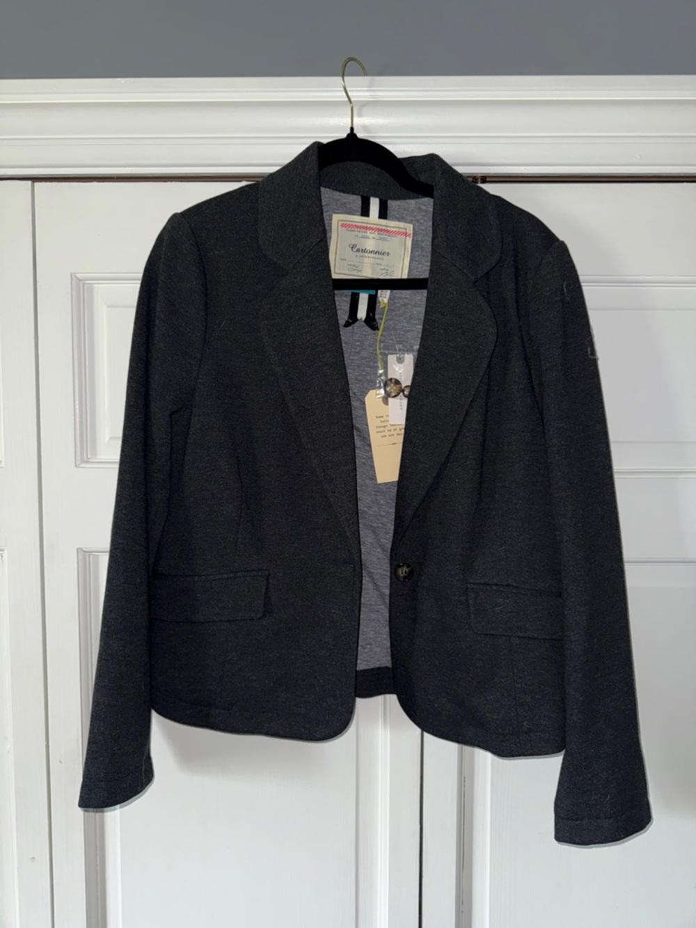 Anthropologie Charcoal Single-Button Knit Blazer